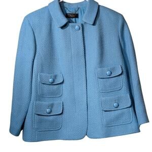 Talbots Black Label Robin's Egg Blue Mid-Century Style Wool Jacket Sz Approx L P
